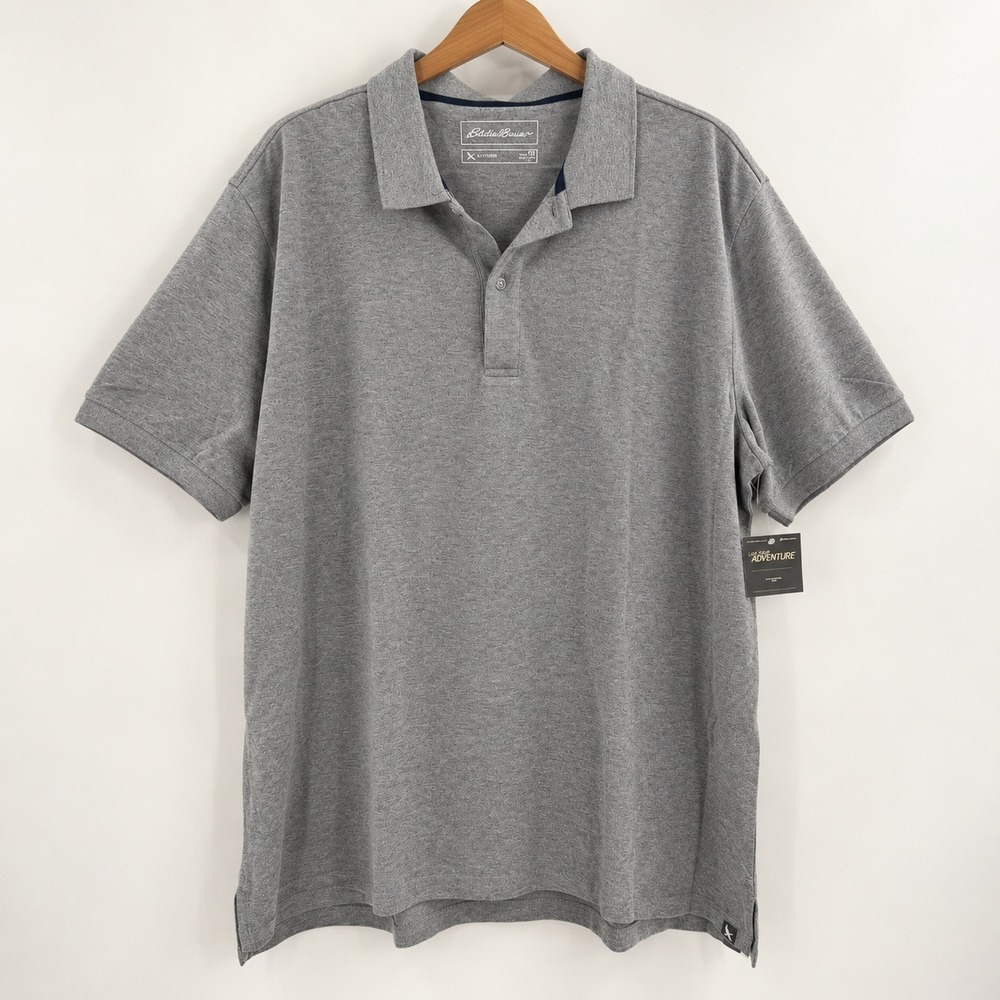 Eddie Bauer Gorpcore Polo Shirt Mens TXL Gray Cotton Pique Outdoor Casual